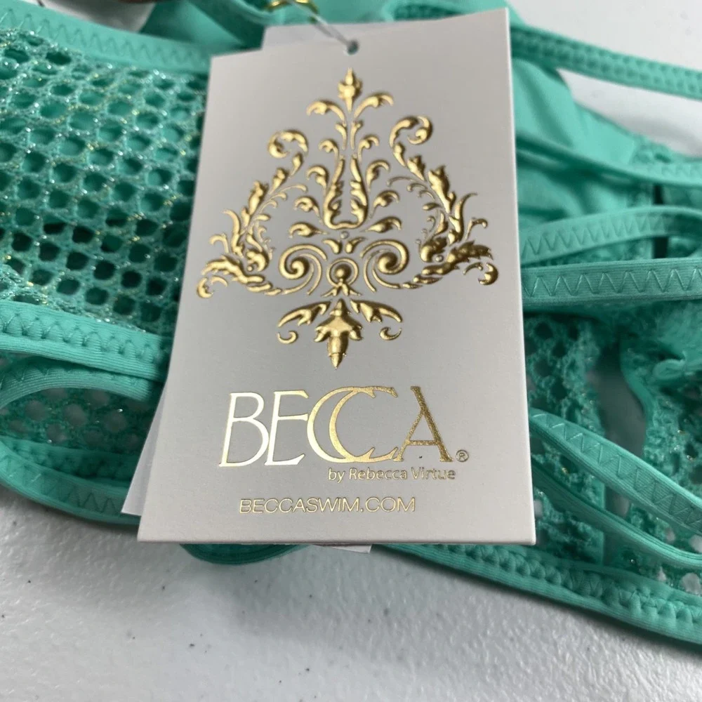 Becca Women's Swim Top Small Green Mesh‎ Network Cami Bikini Removable Cup NWT